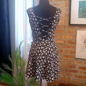 Black Floral Print Strappy Back Dress